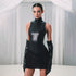 Spring Women Sexy Faux Leather Stitching Ruffle Slim Turtleneck Dress by Ragazza