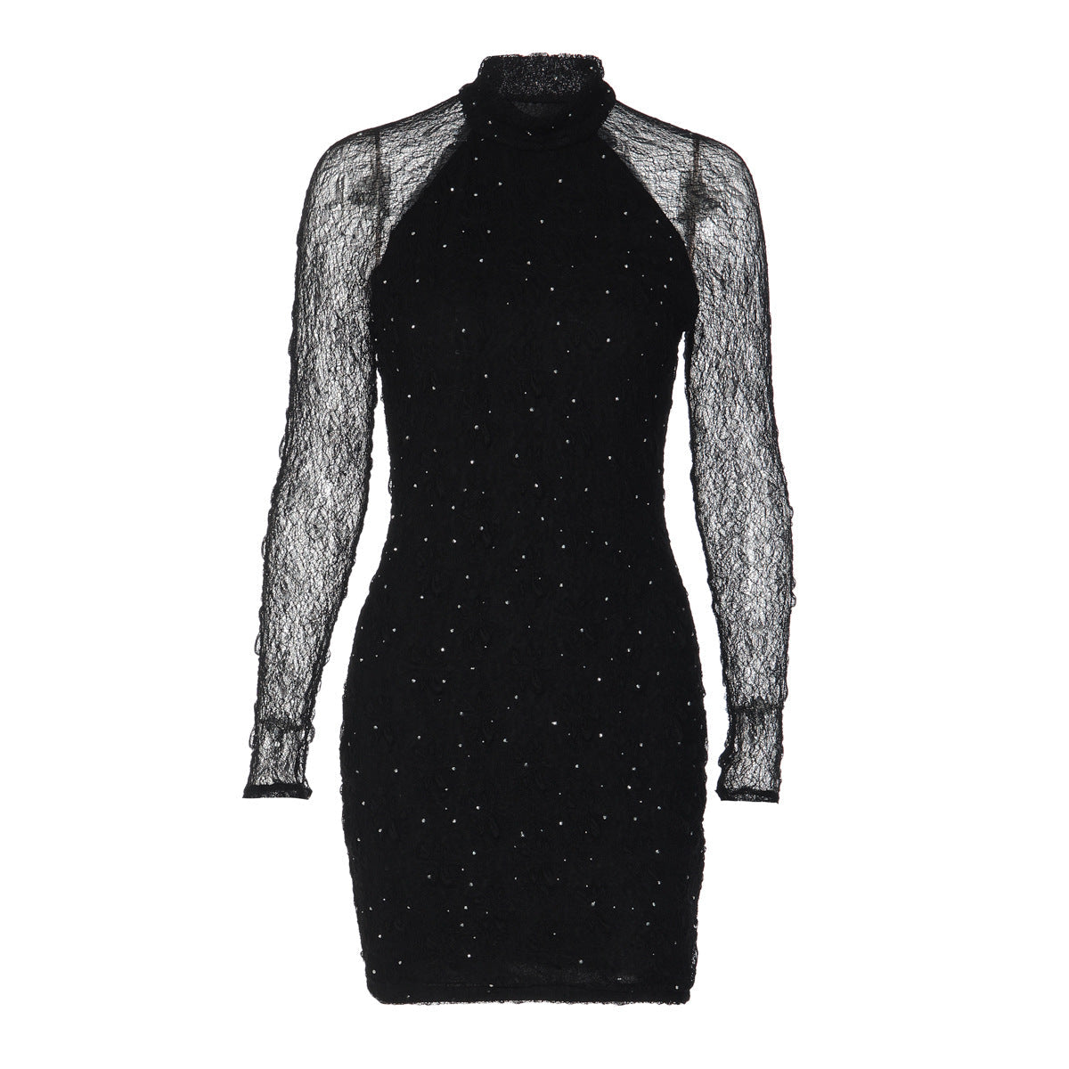 Women Winter Sexy Slim Lace Rhinestone Sheath Long Sleeve Dress by Ragazza