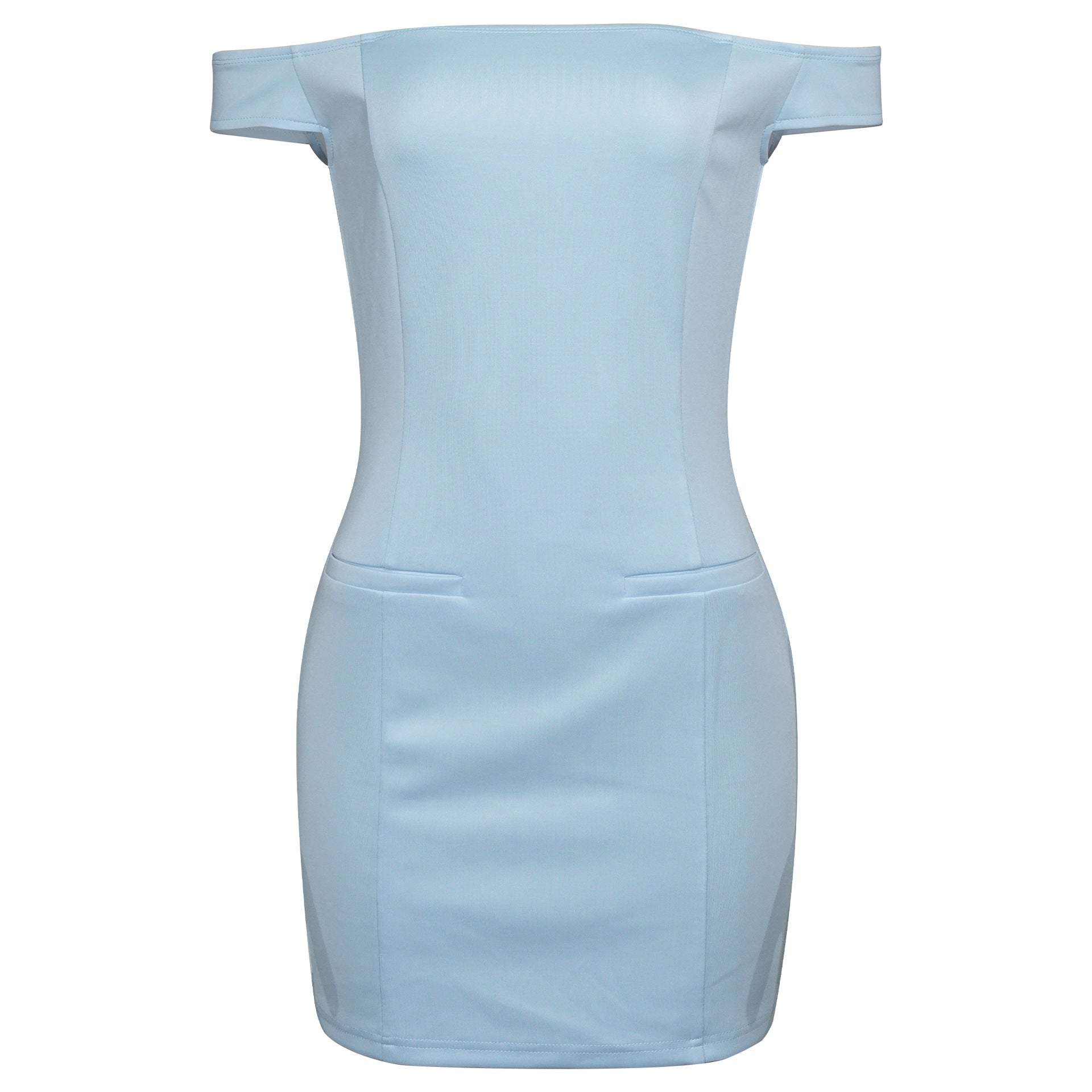 Spring off Shoulder Front Hand Waist Tight Slim Fit Skirt Solid Color Dress Women by Ragazza