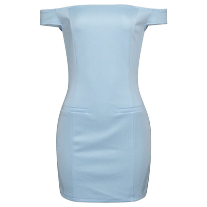 Spring off Shoulder Front Hand Waist Tight Slim Fit Skirt Solid Color Dress Women by Ragazza