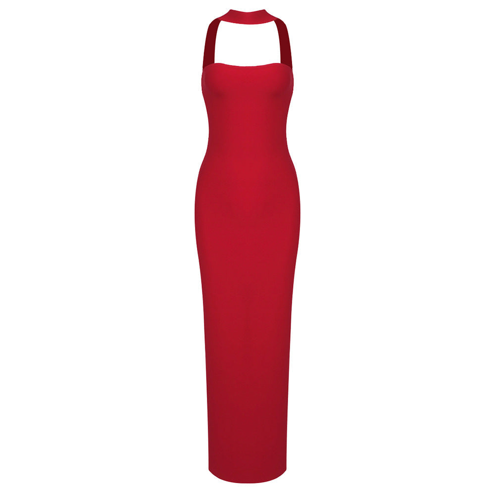 Summer Women Clothing Side Slit Bandage Elastic Long Tube Top Tight Halter Dress by Ragazza