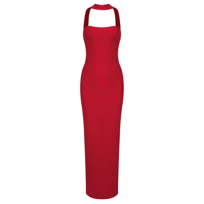 Summer Women Clothing Side Slit Bandage Elastic Long Tube Top Tight Halter Dress by Ragazza