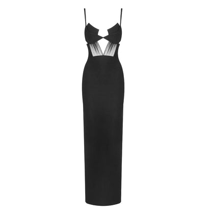 Black Knitted Bandage One Piece Dress Women Cross Spaghetti Straps Slimming Commuting Date Cocktail Slim Fit Maxi Dress by Ragazza