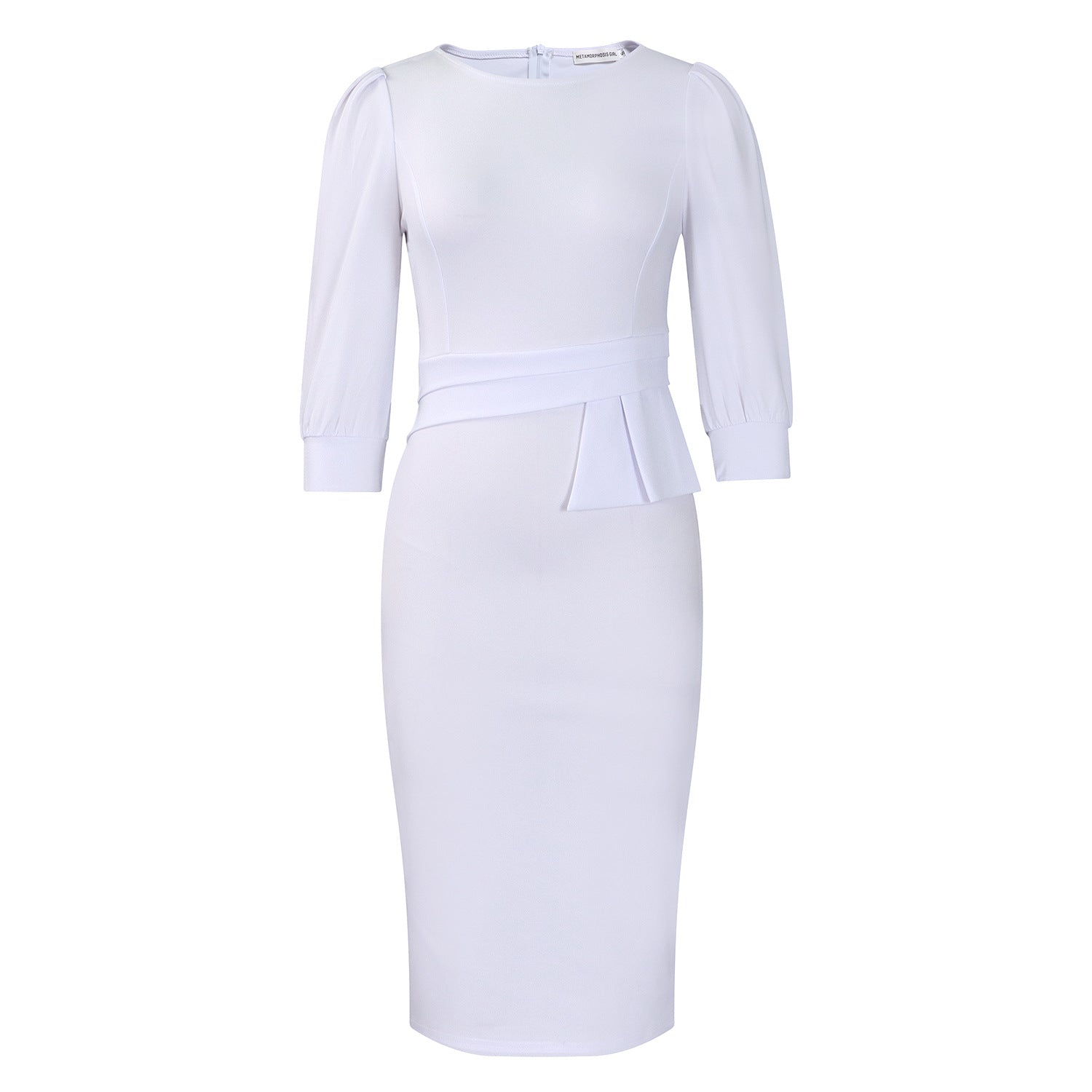 Solid Color round Neck Office Office Hip Dress by Ragazza
