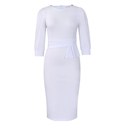 Solid Color round Neck Office Office Hip Dress by Ragazza