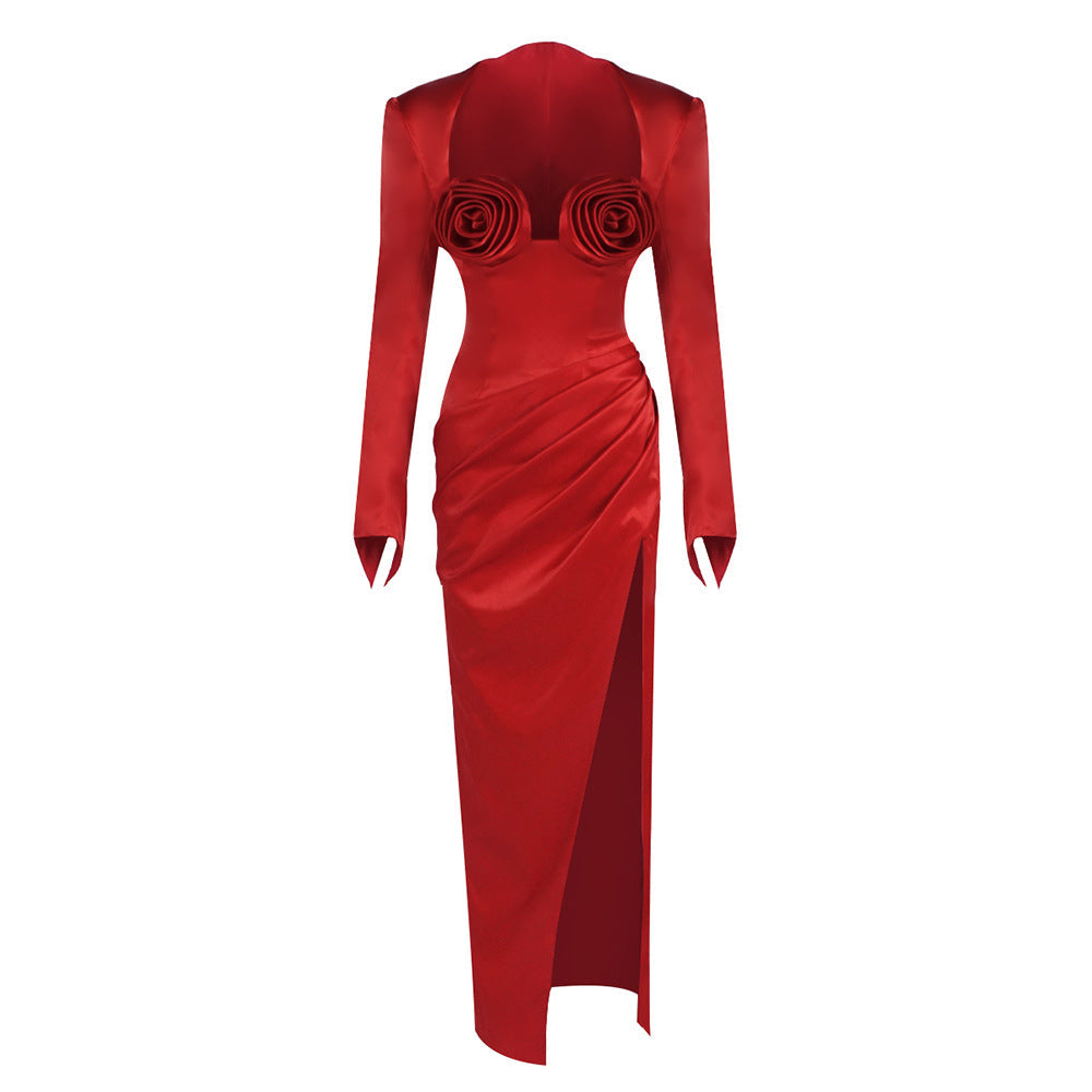 Sexy Low Cut Buttock Dress Elegant Graceful Party Dress Heavy Industry Floral Dress by Ragazza