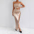 Summer Women Clothing Sexy Pleated Sloping Shoulder Backless High Sense High Slit Women Clothing Maxi Dress by Ragazza