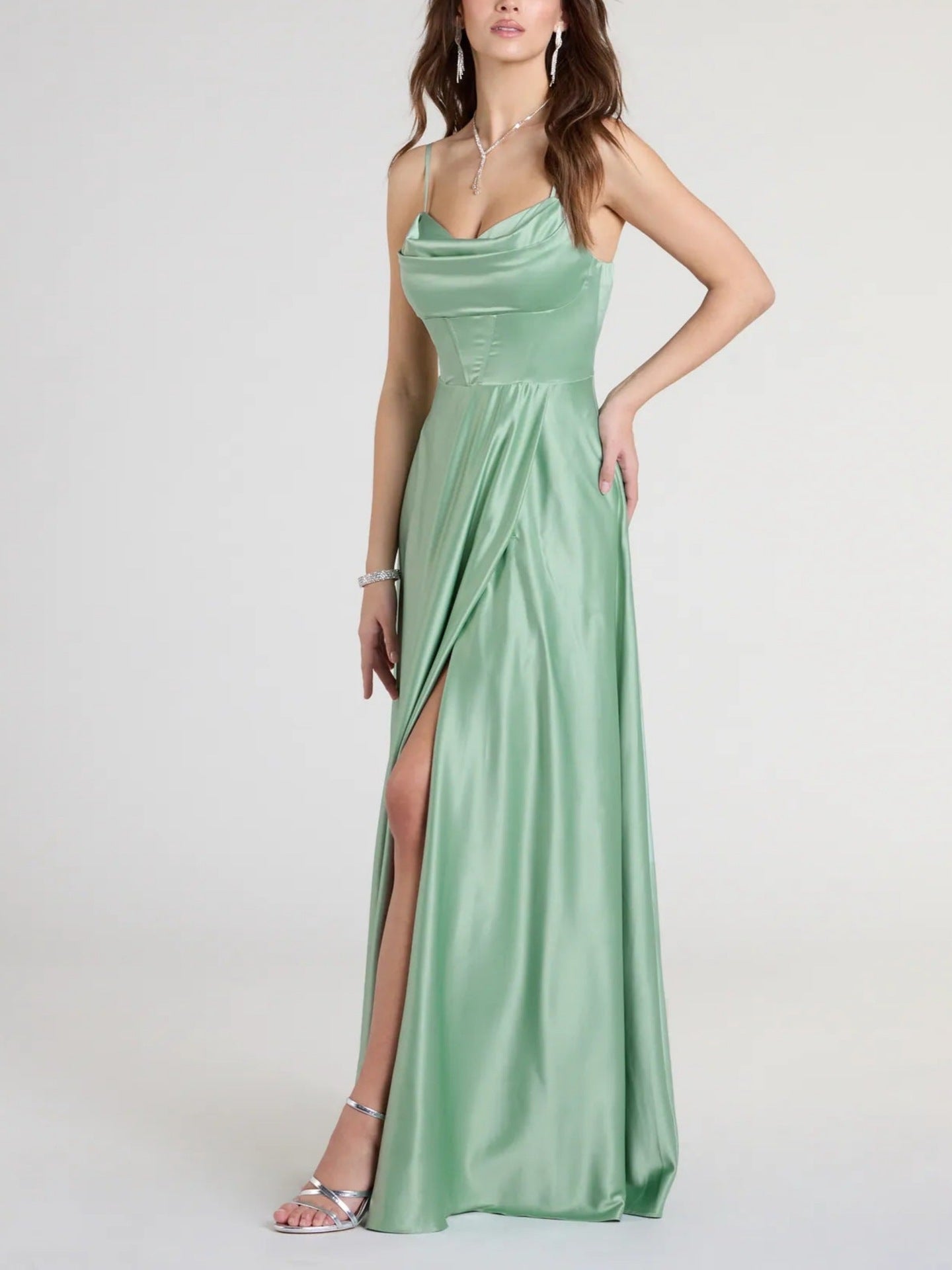 Bridesmaid Dress Long Maxi Dress Slimming Shoulder Hollow Out Cutout Slit Pleated Elegant Evening Dress by Ragazza