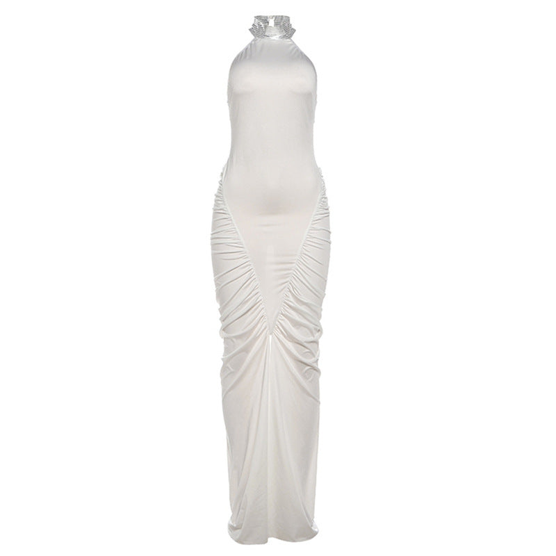 Autumn Winter Women Clothing High Class Elegant Slim Pleated Halter Backless Socialite Dress by Ragazza