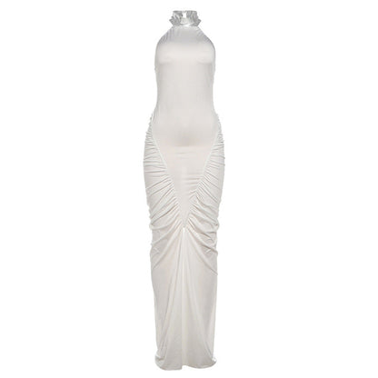 Autumn Winter Women Clothing High Class Elegant Slim Pleated Halter Backless Socialite Dress by Ragazza
