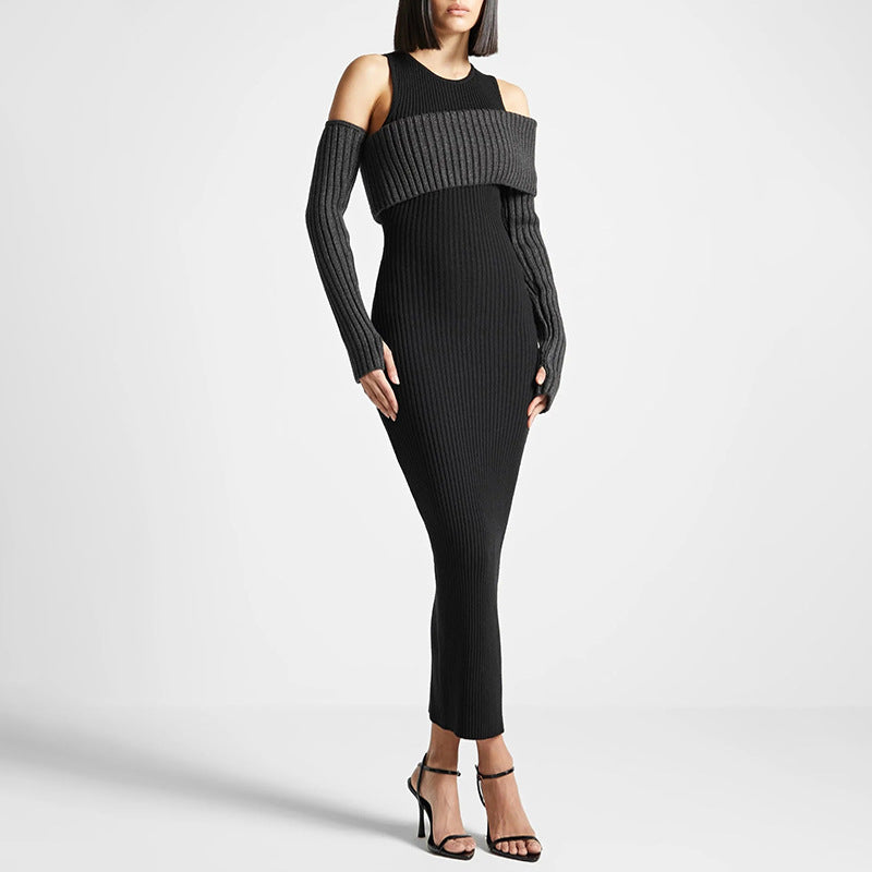 Autumn Elegant Slim Fit Slimming Patchwork Dress Socialite Knitted Dress for Women by Ragazza