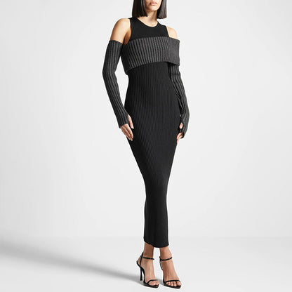 Autumn Elegant Slim Fit Slimming Patchwork Dress Socialite Knitted Dress for Women by Ragazza