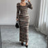 Autumn Slim Fit Slit round Neck Yarn Dyed Dress for Women by Ragazza