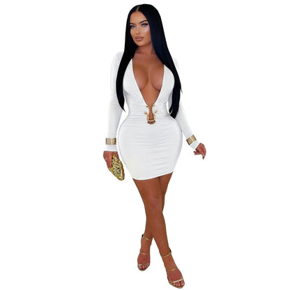 Women Wear Sexy Deep V Plunge Sheath Snake Shaped Accessories Dress by Ragazza