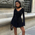 Long Sleeve V neck Flounce Chiffon Patchwork Fashionable Stylish Slim Slimming A line Dress by Ragazza