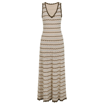 Summer Socialite Internet Celebrity Quality Fashionable Knitted Sleeveless Stretch Striped Dress  DestGlow