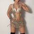 Dress Fishnet Rhinestone Halterneck Sexy Tight Sexy Cami Dress for Women by Ragazza