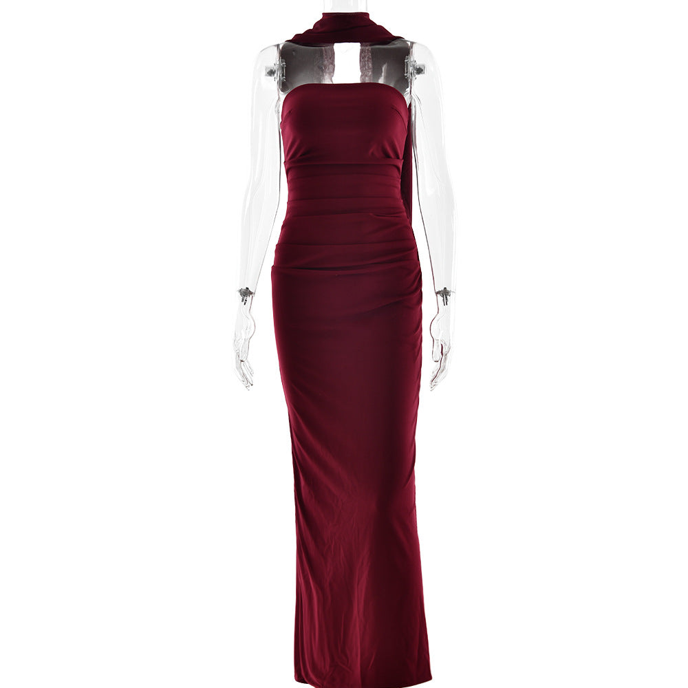 Spring Tube Top Cinched Waist Women Dress Elegant Ribbon Backless Sexy Sheath Dress by Ragazza