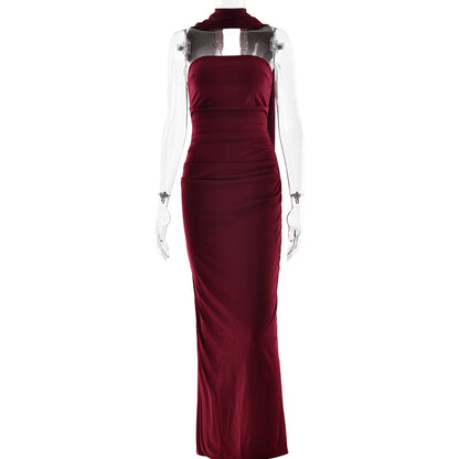 Spring Tube Top Cinched Waist Women Dress Elegant Ribbon Backless Sexy Sheath Dress by Ragazza
