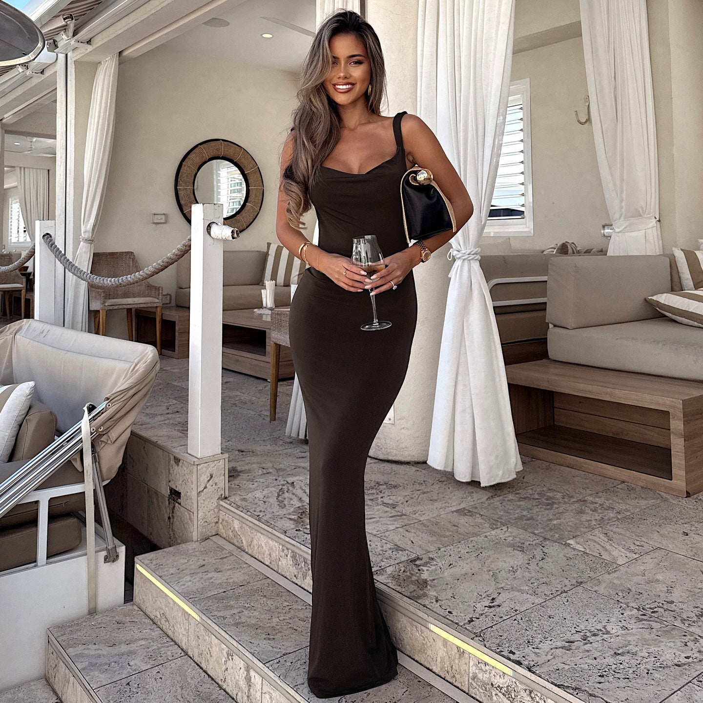 Women Summer Sexy Big Backless Solid Color Basic Dress Sheath Dress by Ragazza