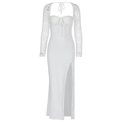 Autumn Women Wear Low Cut Self Tie Lace Slim Fit Slit Sexy Dress by Ragazza