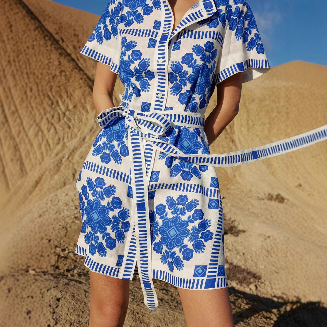 Summer Trade Casual Women Clothing Printed Lace up Dress by Ragazza
