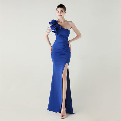 Single Shoulder Craft Beaded Nail Hair Wave Floral Satin High Slit Sexy Evening Dress Evening Cocktail Wedding by Ragazza