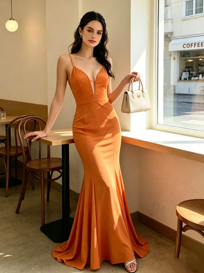 Women V neck Backless Sling Cocktail Hip Slim Fit Fishtail Dress  DestGlow