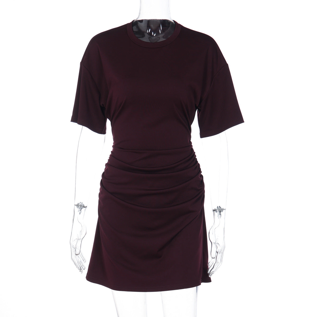 Women Clothing Autumn All Match Simple Pleated Waist Tight Slimming Dress by Ragazza