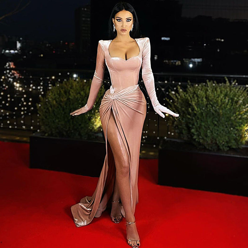 Women Clothing Autumn Winter Elegant Slim Sexy Push up High Waist Gloves Korean Velvet Dress Dress by Ragazza