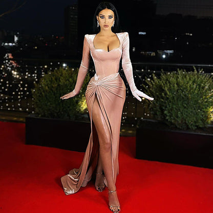 Women Clothing Autumn Winter Elegant Slim Sexy Push up High Waist Gloves Korean Velvet Dress Dress by Ragazza