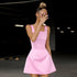 Spring Girlish Pink Square Collar Shoulder Strap Dress Women Short Dress by Ragazza