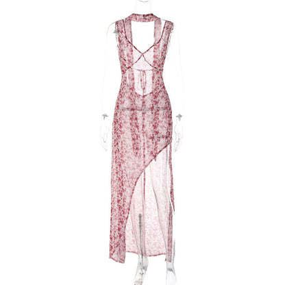 Summer Women Strap Floral Sexy Backless High Split Tied Dress Women by Ragazza