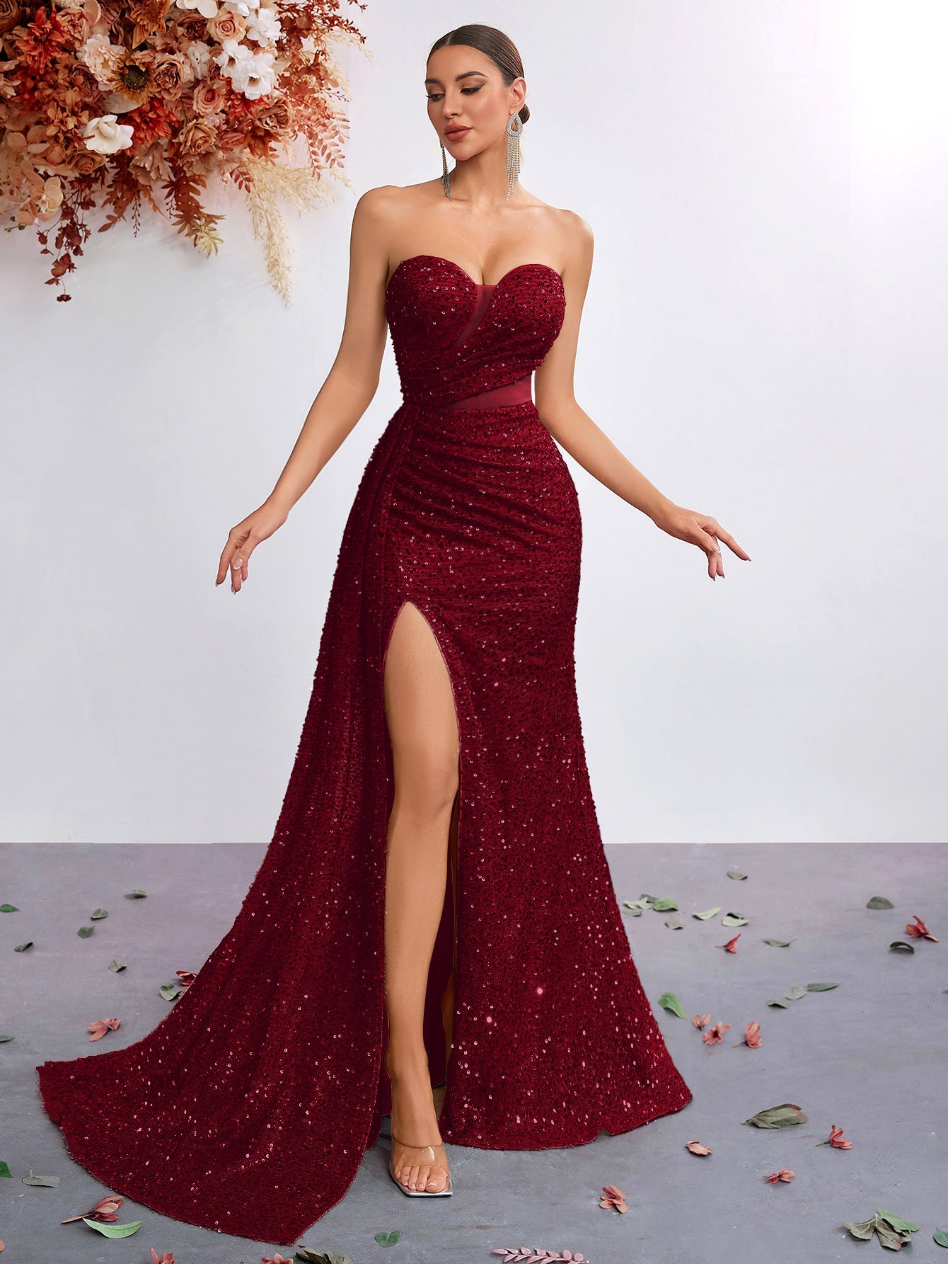 Light Luxury Sequ Tube Top Sexy High Waist Slit Fishtail Evening Dress Cocktail High Grade Socialite Dress by Ragazza