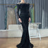 Black off Shoulder Feather Fishtail Gown Entry Lux Elegant Ladies Cocktail Host Evening Dress by Ragazza