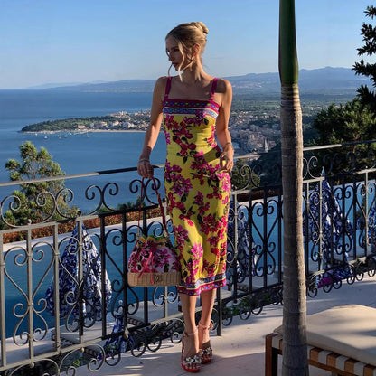 Summer Ethnic Retro Printed Slim Fit Sheath Sling Dress Maxi Dress for Women by Ragazza