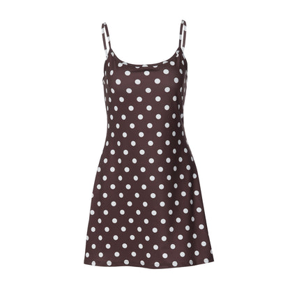 French Women Clothing Winter Printed Polka Dot Slim Fit Slimming Sheath Strap Dress for Women by Ragazza