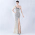 Dress Gradient Velvet Bottom Sequin Craft Order Ostrich Feather One Shoulder Diagonal Collar High Fork Evening Dress by Ragazza