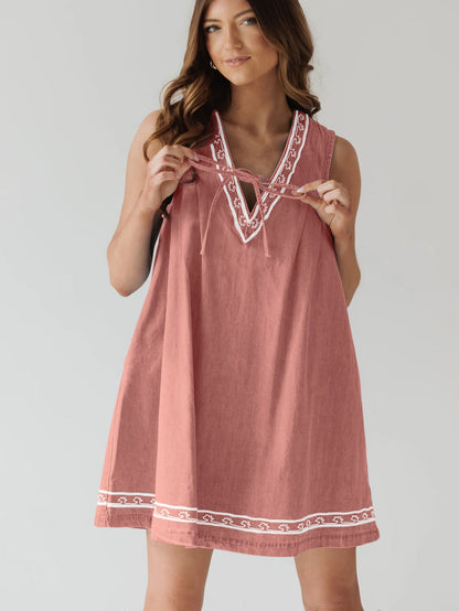 Summer Street Hipster V neck Sleeveless Embroidered Vest Denim Dress by Ragazza