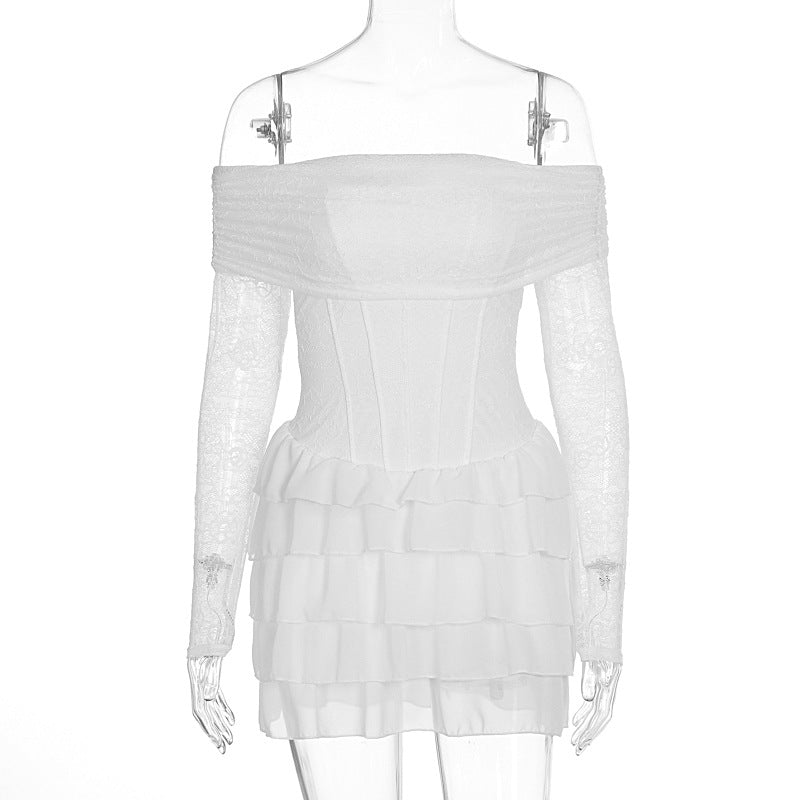 Women Clothing Sexy Slim Chiffon off Shoulder Long Sleeve Dress Women by Ragazza