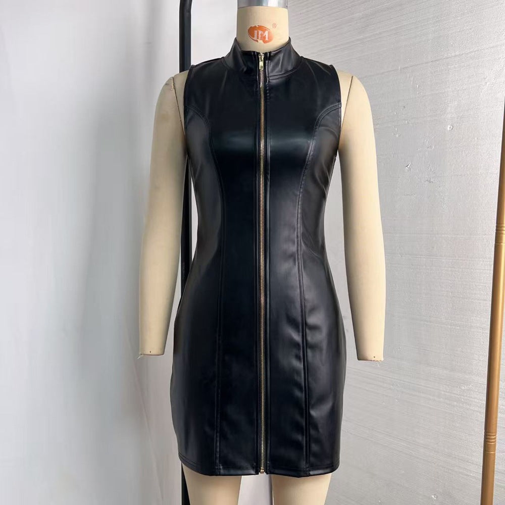 Faux Leather Sleeveless Sheath Slim Fit Slimming Dress Summer Sexy Women Party Leather  DestGlow
