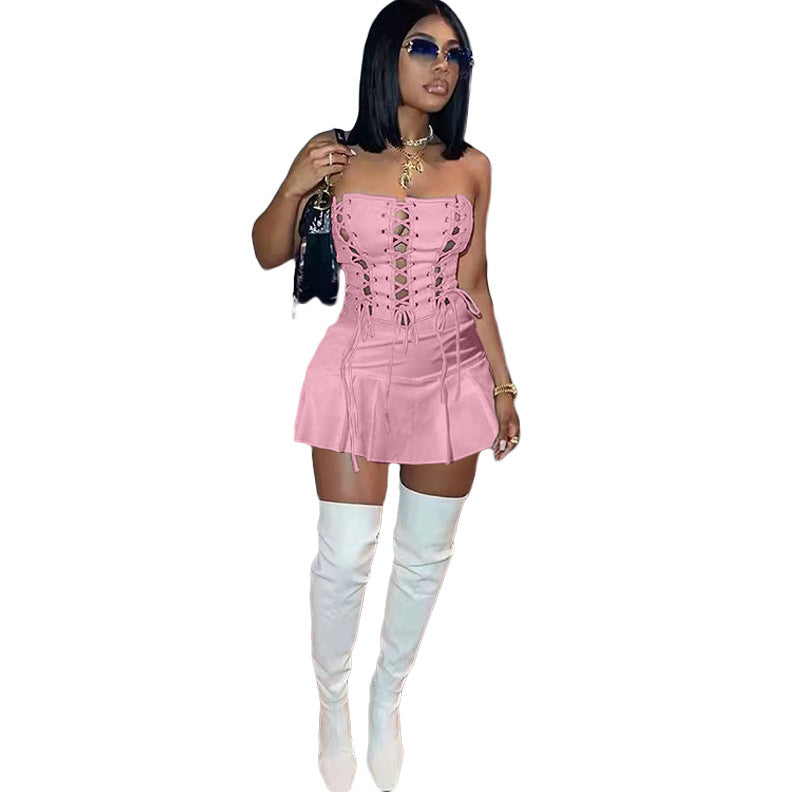 Women Sexy Cutout Eyelet Sleeveless Dress Crisscross by Ragazza
