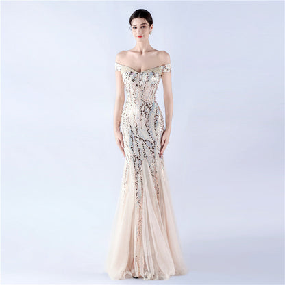 Dress Craft Beaded Mesh Sequin Evening Dress Annual Meeting Performance Host by Ragazza