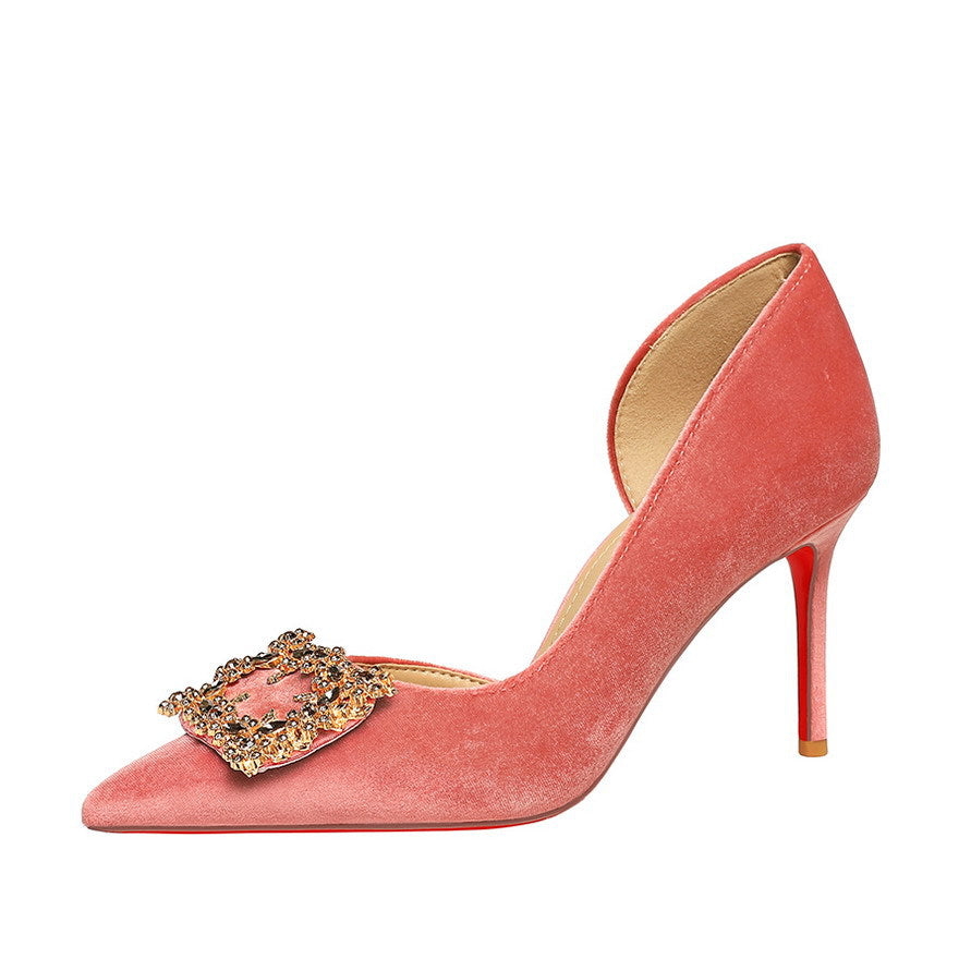 Women Super High Heel Sexy Pointed Toe Rhinestone Square Buckle Stiletto Women Shoes  DestGlow