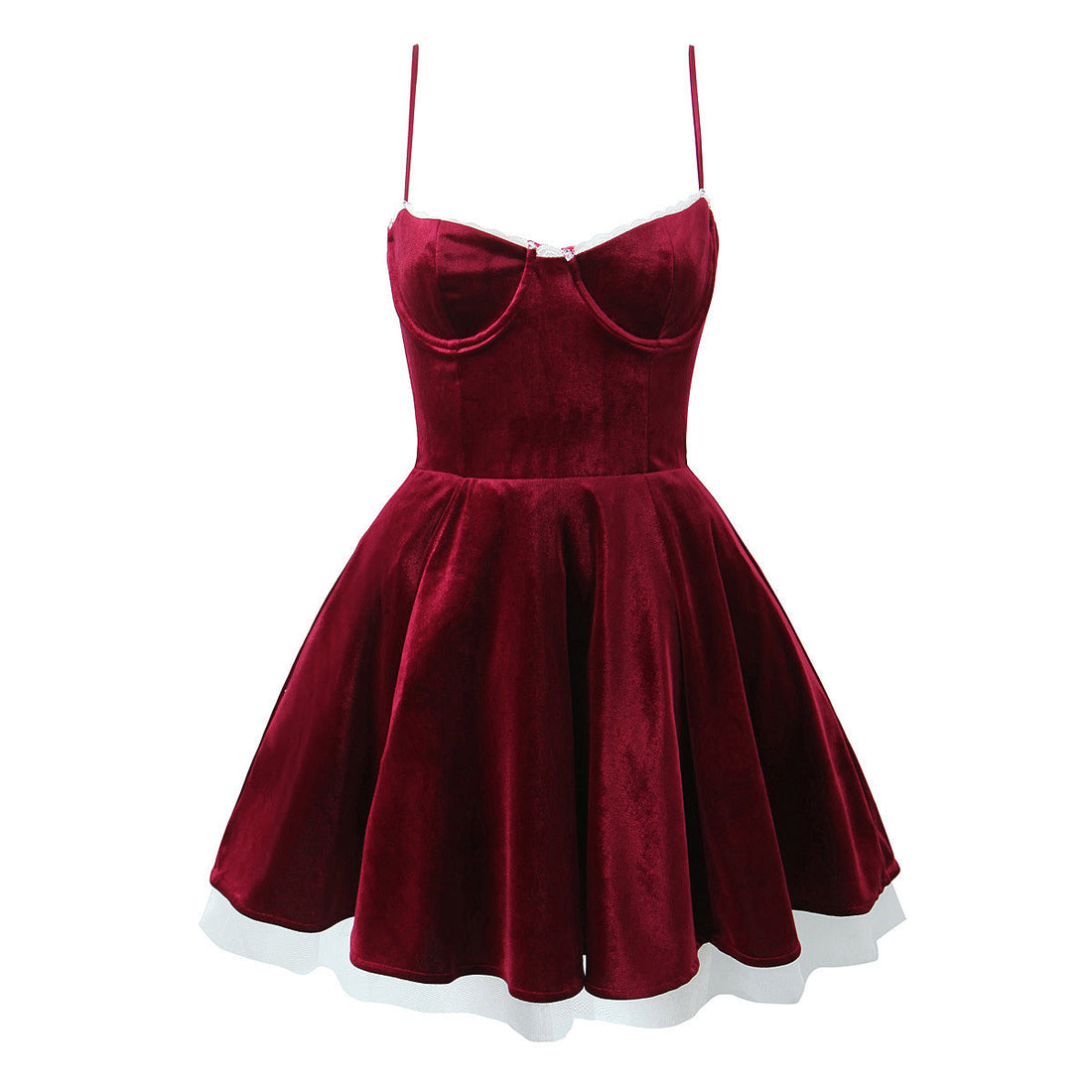 Women Velvet Three Layer Three Dimensional Steel Ring Lace Splicing Sling Dress by Ragazza