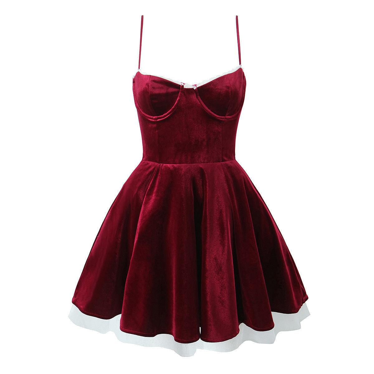 Women Velvet Three Layer Three Dimensional Steel Ring Lace Splicing Sling Dress by Ragazza