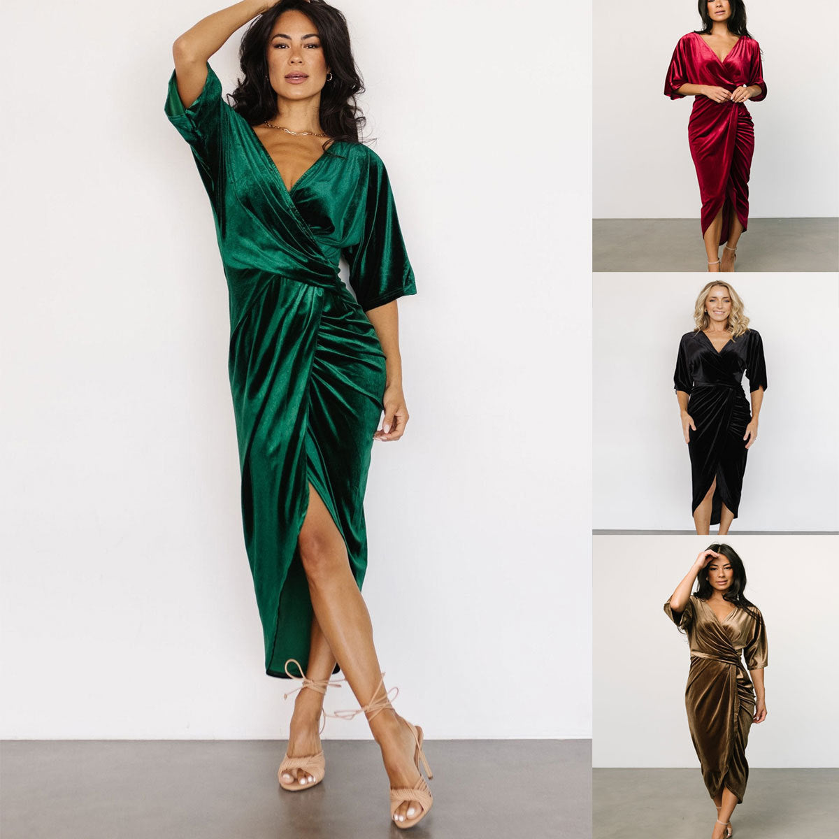 Pleuche Dress V neck Sexy Asymmetric Dress Evening Dress by Ragazza