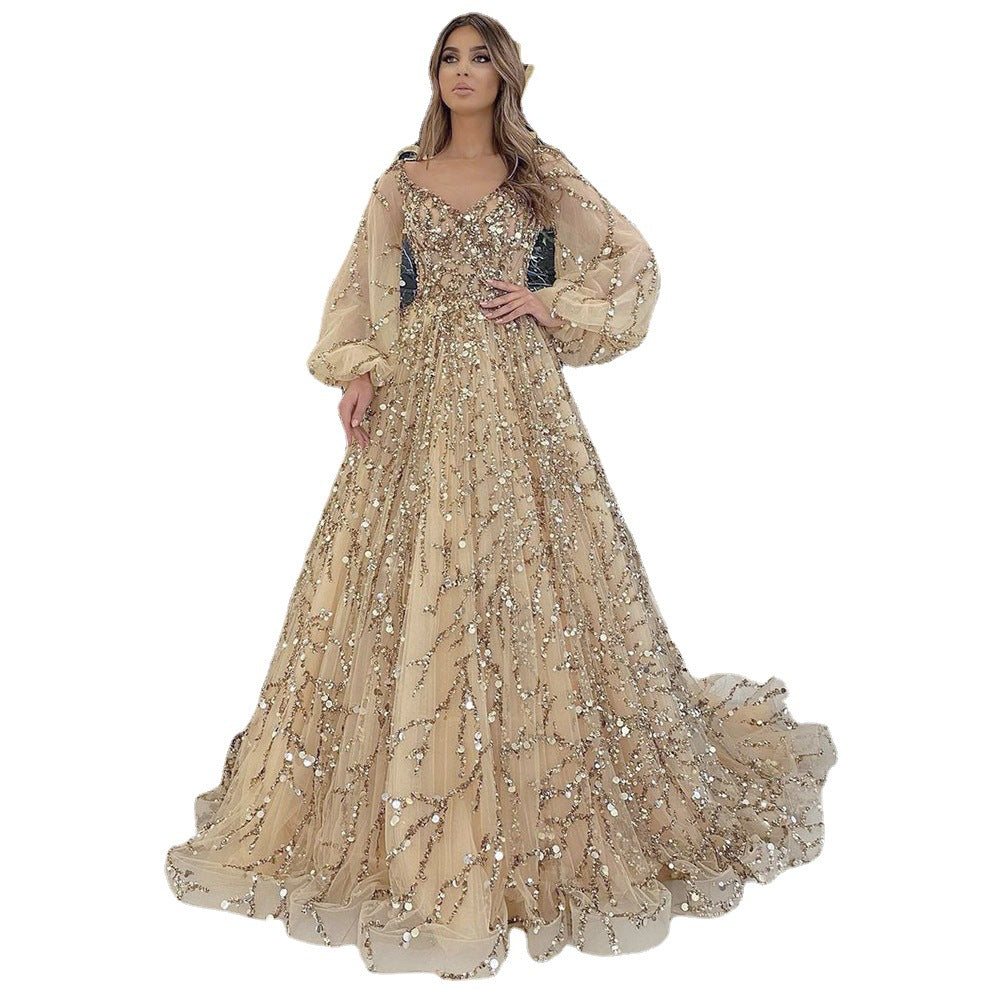 Gold Heavy Industry Beads Luxury Evening Dress Sexy Socialite Aura Queen Maxi Dress by Ragazza