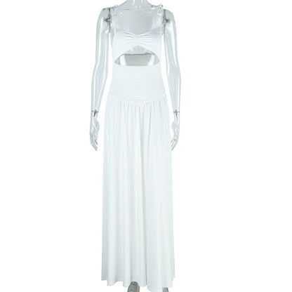 Women Clothing Solid Color Dress off the Shoulder Strap Sleeveless Large Dress by Ragazza