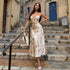 Street Vacation Sexy V neck Lace Satin Splicing Sling Dress Floral A line Printed Maxi Dress by Ragazza